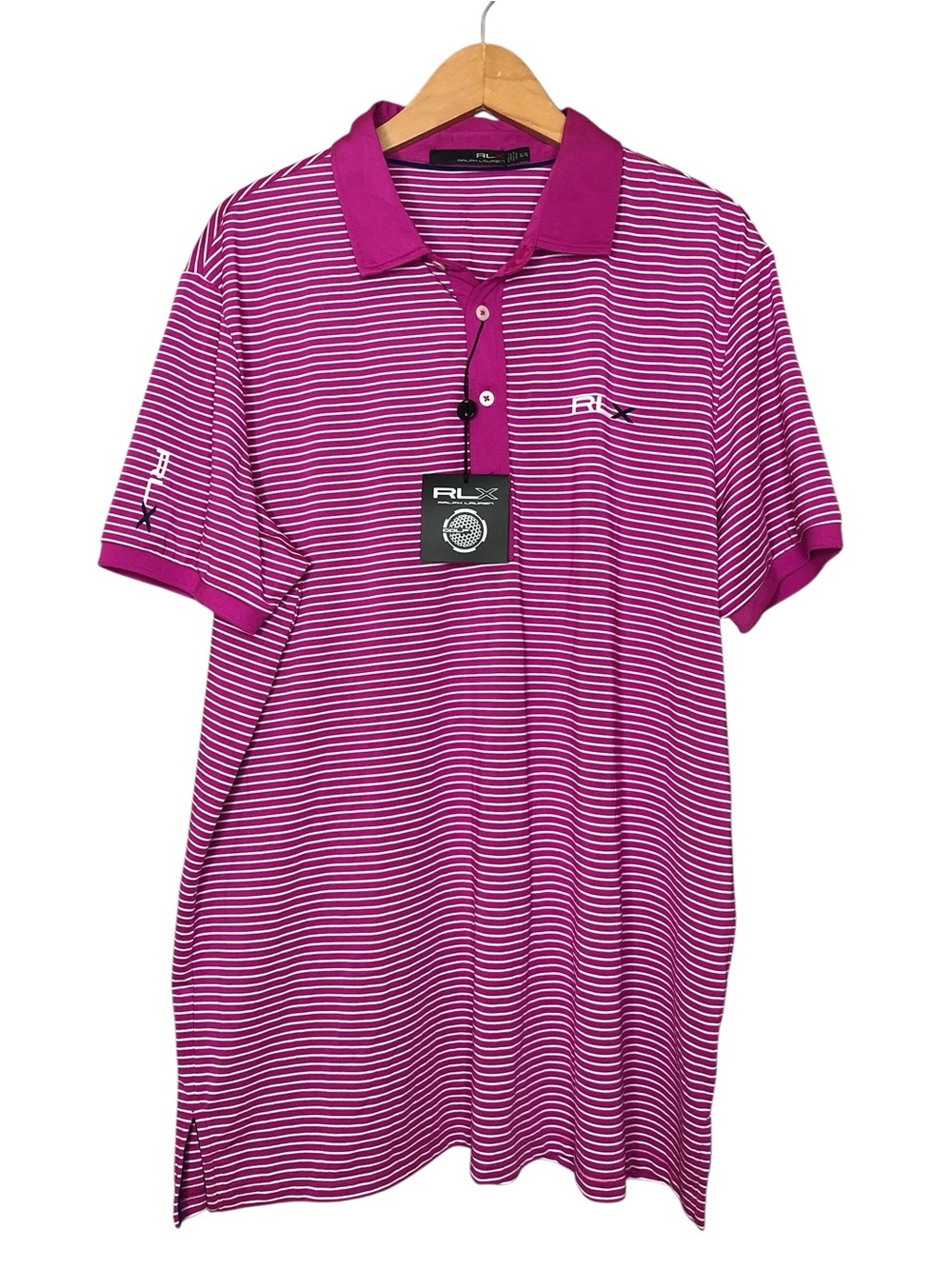 NWT RLX Ralph Lauren Golf Polo Pink Purple White Stripes Performance Men's XL